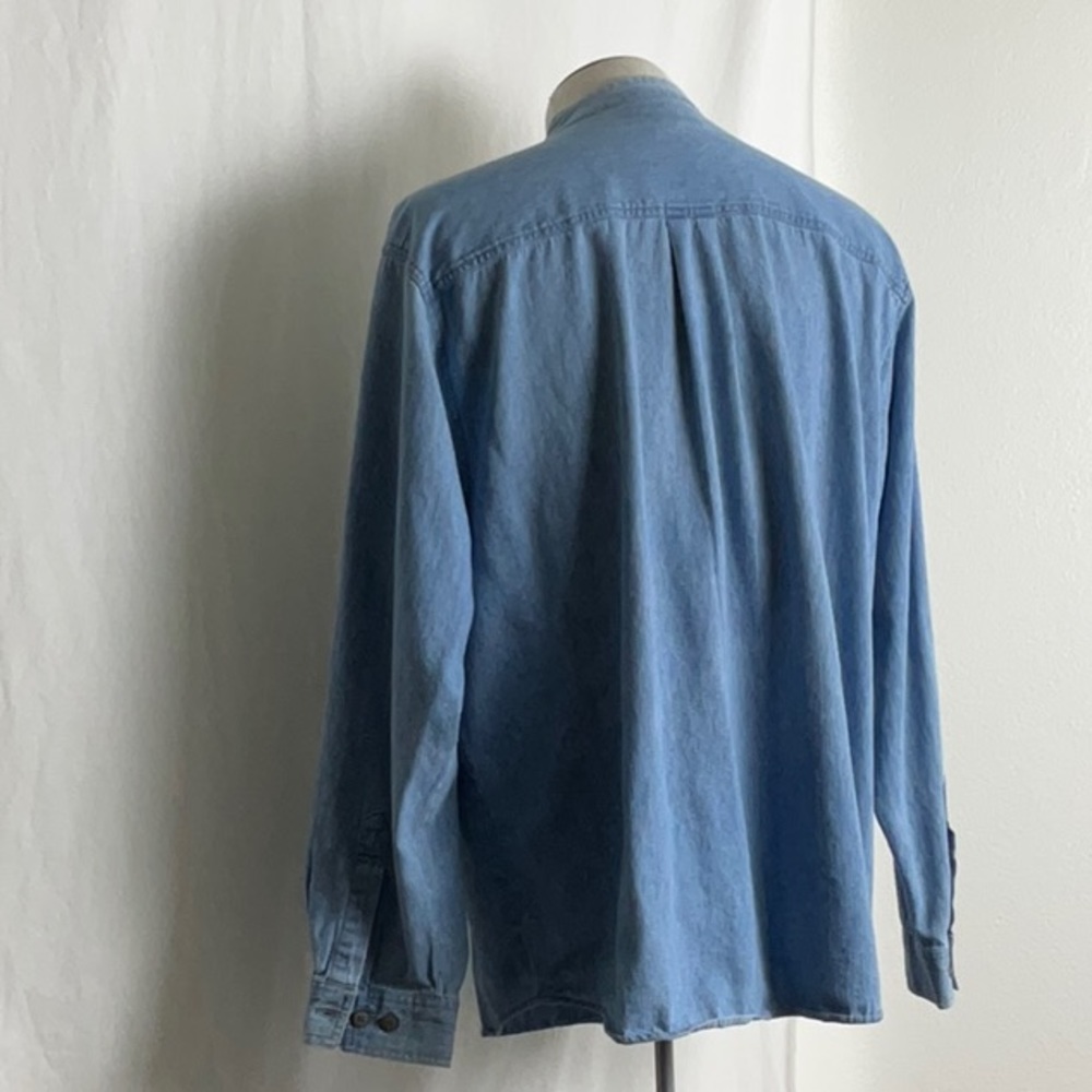 Vintage Harley Davidson Men’s Mandarin Collar Long Sleeve Shirt in Denim Blue - Picture 4 of 12